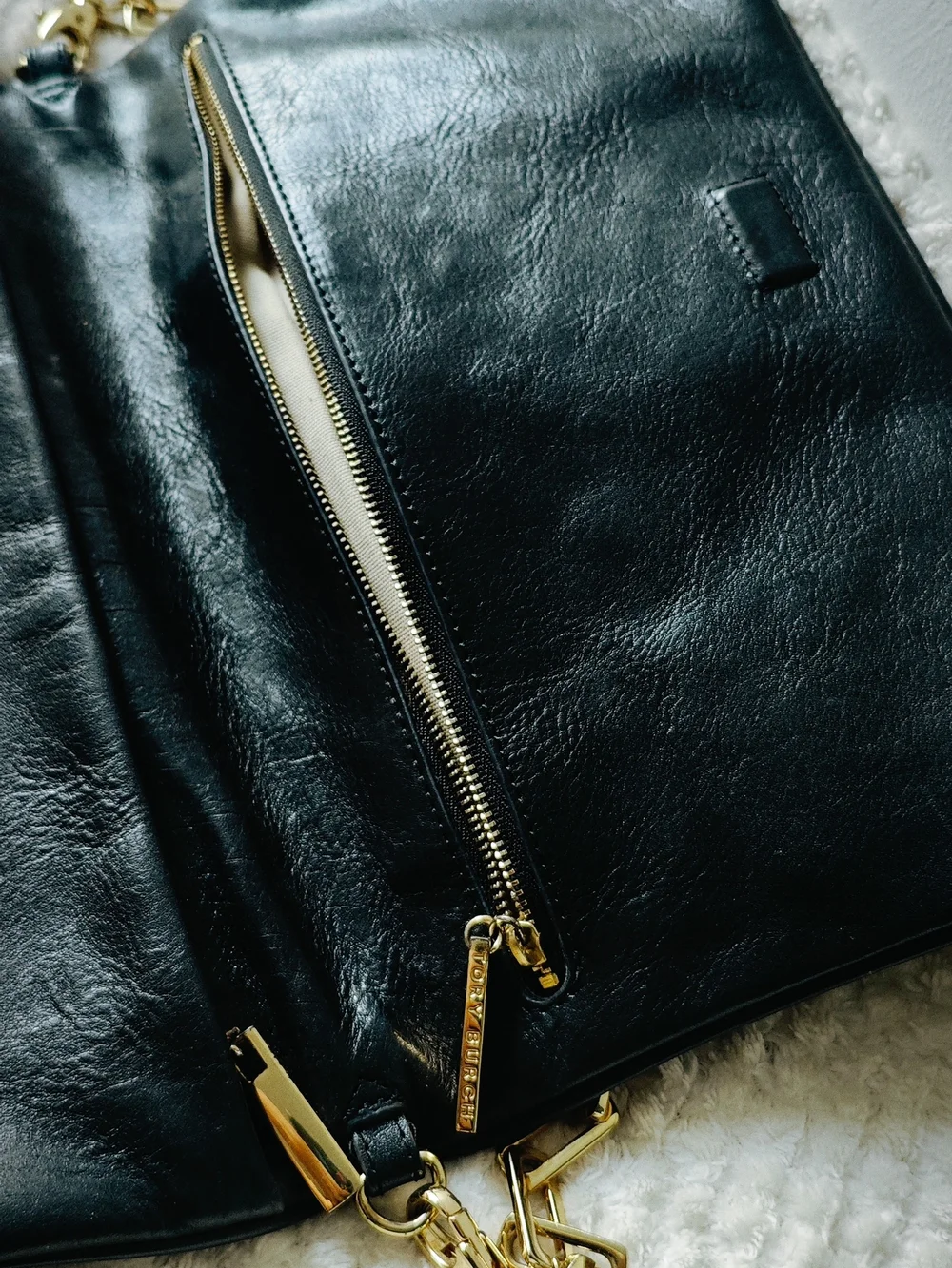 Tory Burch Black Logo Clutch Gold Chain